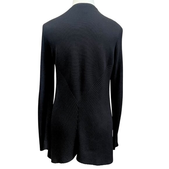 EILEEN FISHER PETITE BLACK COTTON SILK OPEN MID-LENGTH CARDIGAN - PM - Picture 3 of 8